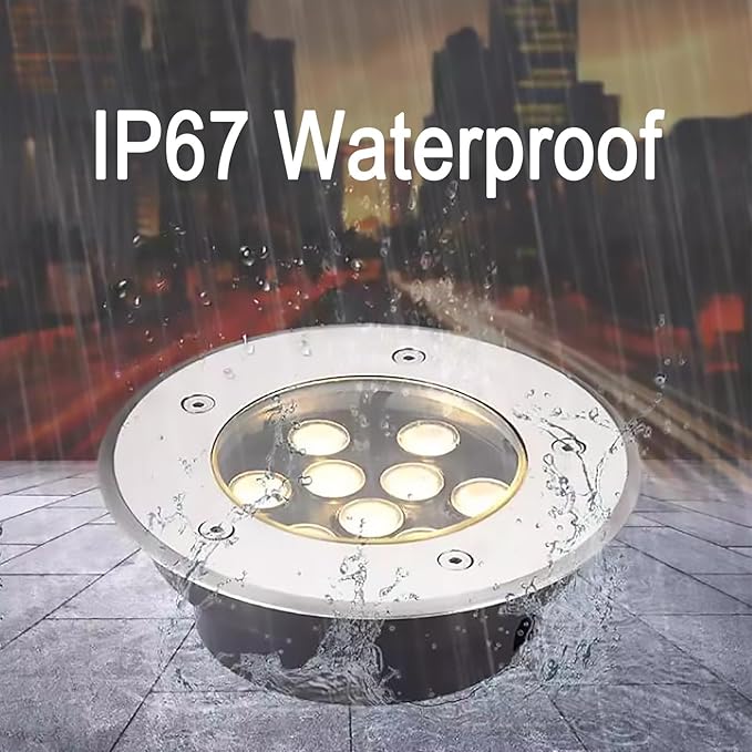 LED Landscape Lights - Ultra-Thin Round Outdoor Buried Path Lights Waterproof Stainless Steel Recessed Spotlight Easy Installation (Blue 18W) (White 18W)