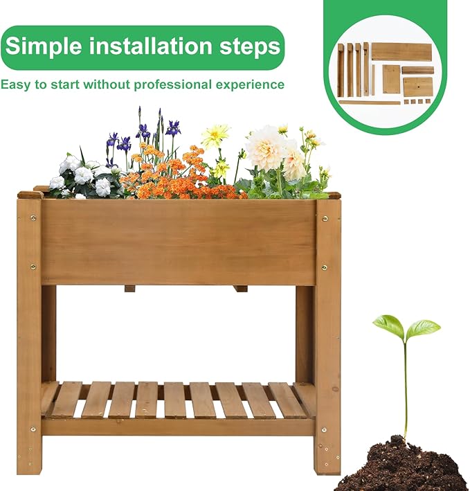 Raised Garden Beds Outdoor With Legs Wood Elevated Garden Box With L-Connection TabsStorage Shelf  Leg ReinforcementSuitable For Vegetables Flowers And Herbs Easy To Assemble 33.5X18X 30IN