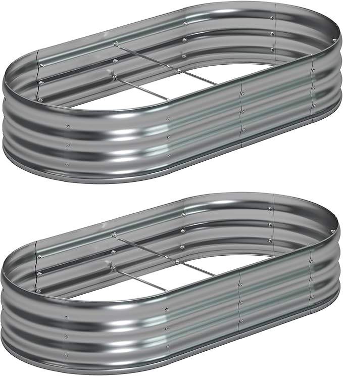 8x4x1ft(2 Pack) Galvanized Oval Raised Garden BedOutdoor Planter Box Metal Patio Kit Planting Bed for Vegetables Flowers HerbSilver