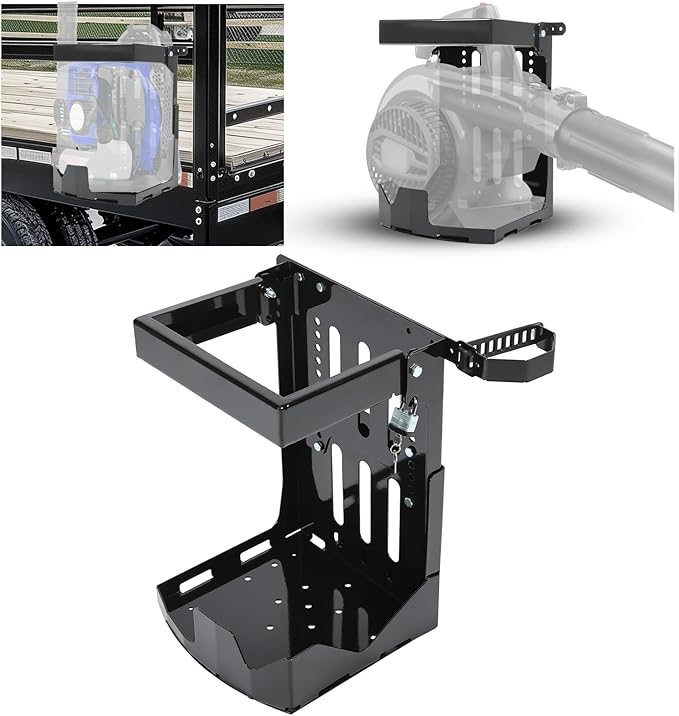 KUAFU Adjustable Blower Rack Trailer Storage Holder W/Lock Compatible with Stihl Echo Husqvarna &amp All Brands Backpack Leaf Blowers - Fit for Open &amp Enclosed Landscape Trailer &amp Truck - Bla