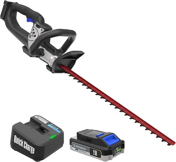 Westinghouse 20V Cordless Hedge Trimmer 22 Inch Dual-Action Steel Blades 2.0Ah Battery and Charger Included