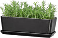 SQOWL Rectangle Planter - 10 Inch Ceramic Plant Pots with Drainage Hole and Saucer Rectangular Succulent Planters for Indoor Plants Flower Cactus Herb Pots Outdoor Room Decor Garden Gifts Black