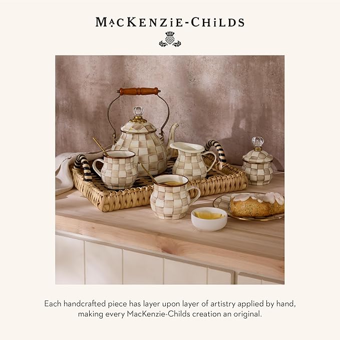 MACKENZIE-CHILDS Enamel Garden Pot Decorative Pot for Plants Outdoor Flowerpot Decor Small Brown-and-White Mocha Check