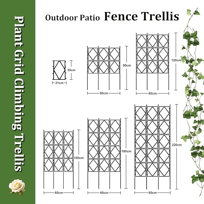 Garden Trellis for Outdoor Use Patio Climbing Frame Foldable Plant Trellis for Vines &amp Flowers Climbing Support Patio Lawn Decor - Black(W60xH90CM(2.0x3.0FT))