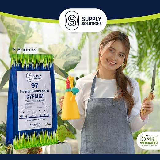 Supply Solutions Premium 97 Solution Grade Gypsum - Fast Acting Gypsum for Soil - Organic Calcium Sulfate Dihydrate - Gypsum Powder for Root Growth Lawns Mushroom Cultivation (5lbs)