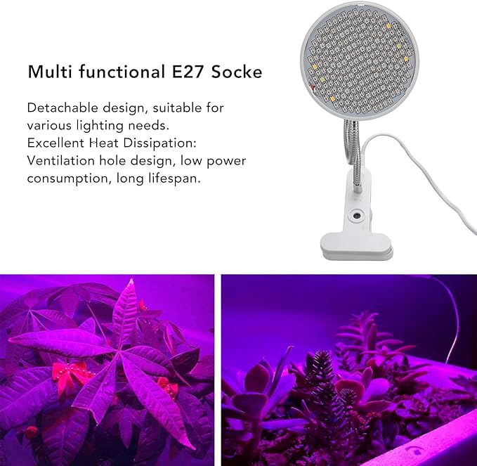 Pomya Grow Light E27 Socket Full Spectrum 110?220V LED Plant Light 8W for Greenhouse (US Plug)