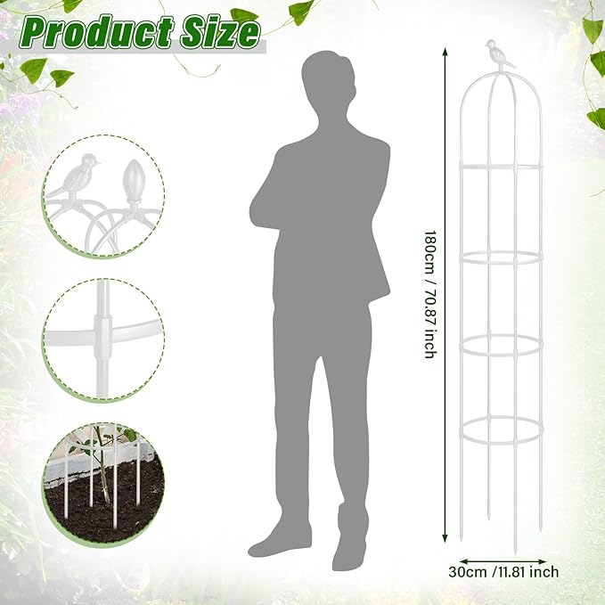 Sadnyy 4 Pack 6 ft Garden Obelisk Trellis for Climbing Plants Outdoor Rustproof Rose Pots Tall Garden Trellis for Outdoor Indoor Vines Flower Plants Support(White)
