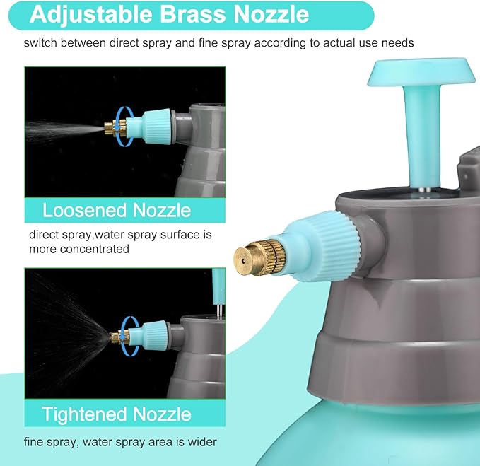 Nuogo 3 Pcs Handheld Pump Sprayer 2L Manual Garden Pressure Sprayer Pump Spray Bottle with Adjustable Brass Nozzle for Lawn Plants Weeds Spraying Watering(Blue)