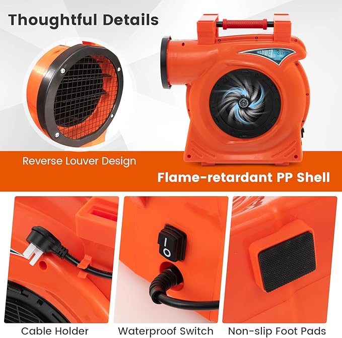 Costzon Commercial Air Blower 3HP/2200W Bounce House Blower Pump Fan Inflatable Bouncer Blower with Integrated Handle Air Blower for Inflatables Perfect for Bounce Castle Holiday Decorations