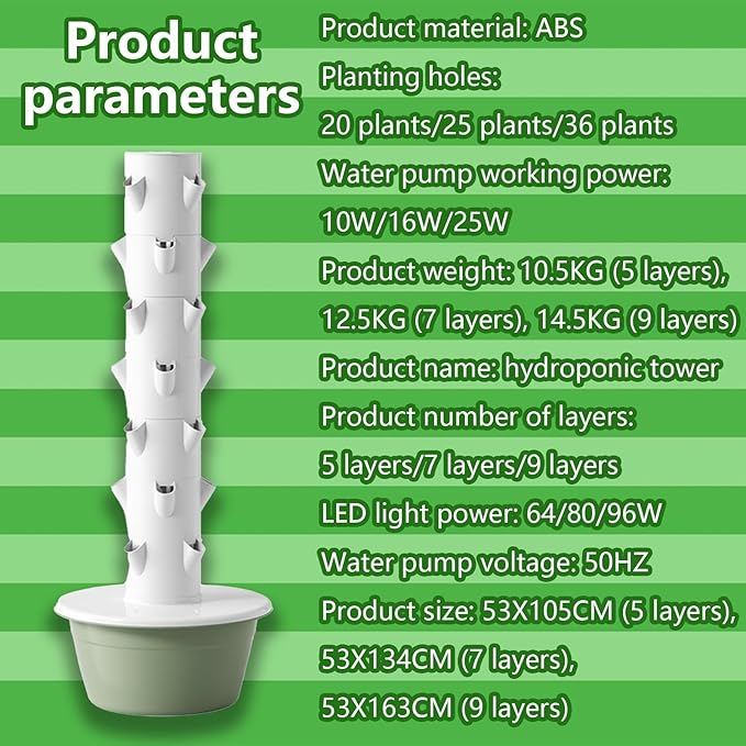 Hydroponics Growing System Kit Vertical Hydroponic Garden Tower Hydroponic Tower Garden Eat and Harvest Immediately Increase Yield Automatic Water Circulationblack-9-Layers
