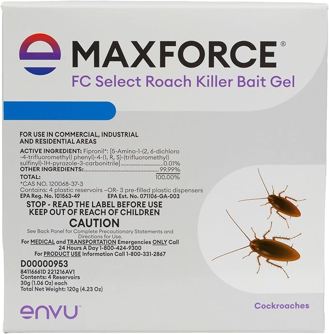 Maxforce FC Select Roach Gel Bait 4 x 30 gram reservoirs | Convenient Cockroach Bait Gel Syringe | Indoor Crack and Crevice Control | Effective on German American and Other Roaches