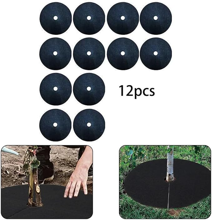 Non Woven Tree Mulch 12pcs Non-Woven Tree Mulch Ring Weeding Barrier Thickened Protector Mat Plant Cover Anti Grass Gardening Fabric Weed(32cm)