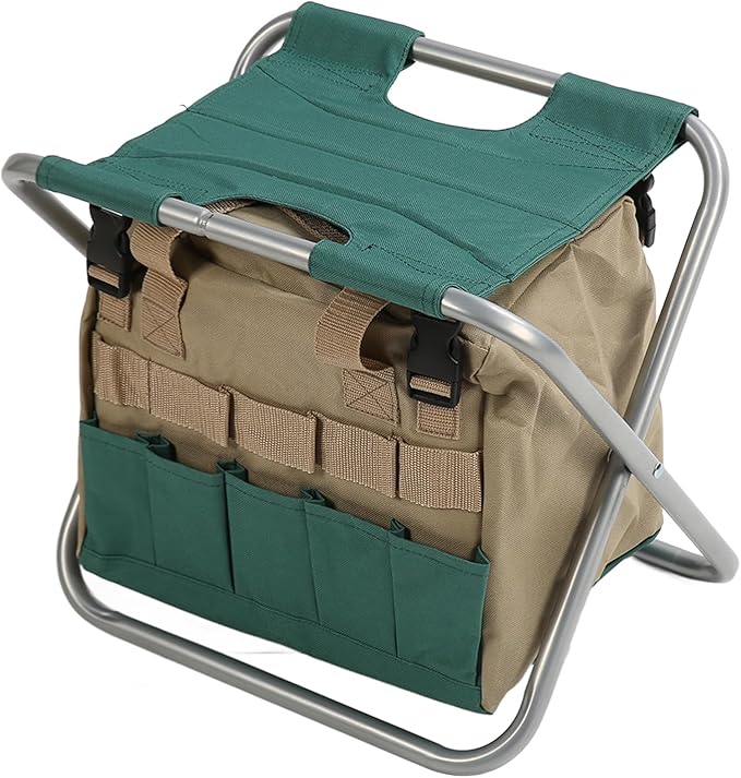 Folding Stool with Tool Bag Multifunctional Gardening Seat 600D Oxford Fabric Detachable Storage Portable Fishing Stool for Outdoor Use