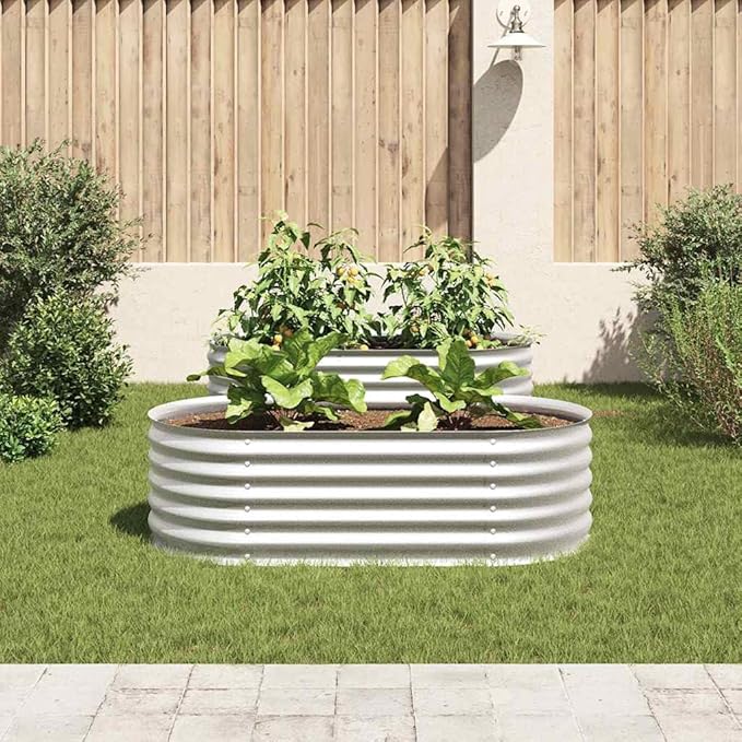 Metal Steel Garden Raised Bed for Gardening Metal Planter Box for Vegetables Fruits Flowers Easy Assembly 63x31.5x17.3 Silver-854