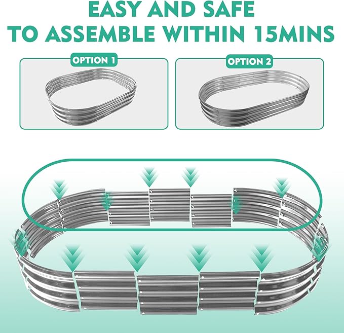 5X2.7X1 FT Oval Galvanized Metal Garden Raised Bed/Plant Box for Planting32 Inches Diameter Iron Fire Pit RingSmall Animal Fence-3 in 1 Modular Design in Black (Silver 60X32X11.5 Inches)