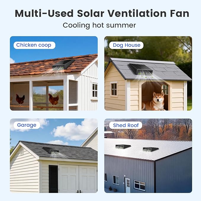 25W Solar Fan for Chicken Coop 430CFM Solar Exhaust Fan with IP67 Waterproof Solar Panel-No Wiring Required Easy Install Greenhouse Fan for Shed AtticBarn Dog House