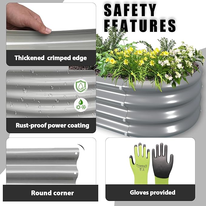 12x2x1ft Galvanized Raised Garden Bed 12 Tall Metal Raised Beds for Gardening Kit Bottomless Above Ground Planter Boxes for Outdoor Plants Vegetables Flowers Herbs Fruits Rust Resistant Grey