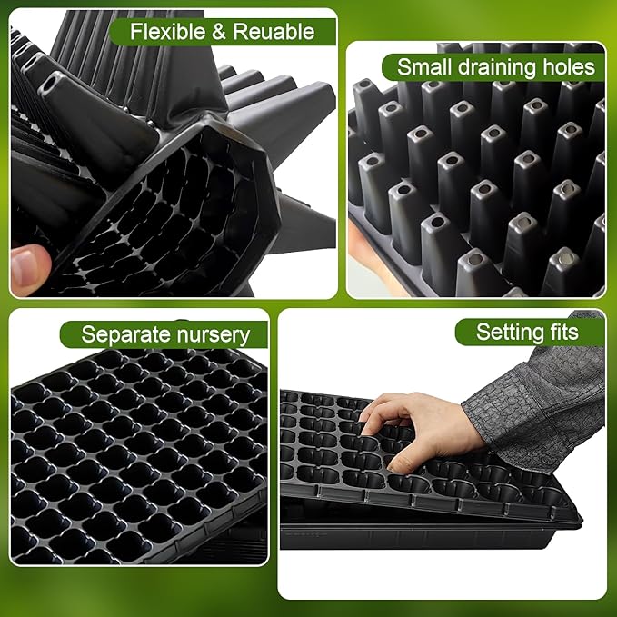 10Pcs 128 Cell Seed Starter Trays Thick Durable Nursery 128 Cell Plug Tray Seedling Flat Plastic Shallow Tray for TD538 1020 Trays (21.26 11.02 Deep 1.89) GGBQ128