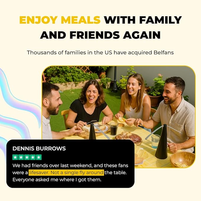 Belfans FlyRepellent Fan for Tables – USB Powered/Rechargable Soundless Fly Swatter with Holographic Blades and Portable Fly Fan for Bees Wasps &amp Outdoor Use (1 Black Rechargeable)