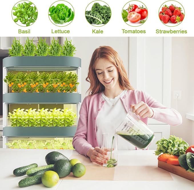 Lyfreen 5-Tier Smart Hydroponics Growing System Kit with LED Grow Light Hydroponic Tower for 80 Plants Self-Watering Indoor Herb Garden for Herbs Vegetables Salad Greens 40L Water Tank