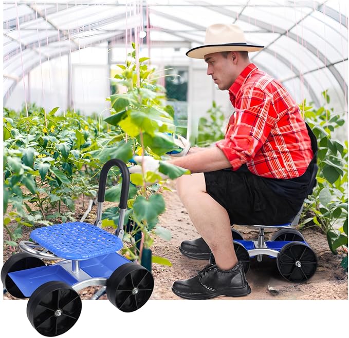 Garden Cart On Wheels-Rolling Garden Work Seat with WheelsGardening Stool with Adjustable 360° Swivel Seat for Outdoor Patio and Yard
