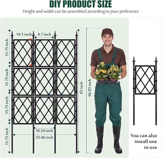 Garden Trellis for Climbing Plants Outdoor 5.25 FT Iron Pipe Metal Support Wall Tall Plant Trellis Lattice Fence Plant Support with Garden Twist Tie for Ivy Vines Rose