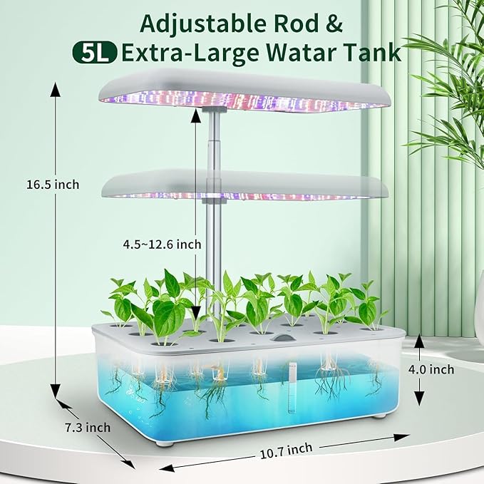 Hydroponics Growing System Kit with LED Grow Light Indoor Gardening System with 14 Pods WiFi Indoor Herb Garden Herb Garden Kit Indoor Adjustable Height Up to 16.5 Auto Pump 5L Water Tank