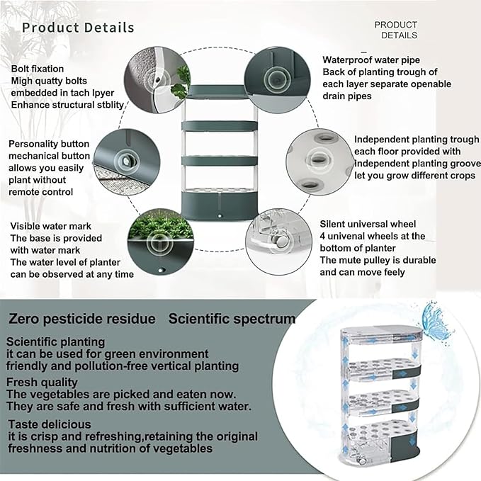 Garden Hydroponic Growing System 48 Pods Hydroponics Tower with LED Grow Light Automatic Watering Smart Aquaponics Planter for Indoor Gardening