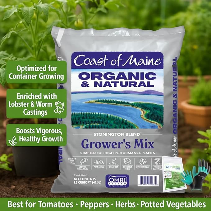 Coast of Maine ST1500 Stonington High Performance Growers Mix 1.5 cf with My Garden Pool 7-in-1 Soil Test Strips 20 ct. and Claw Gardening Gloves