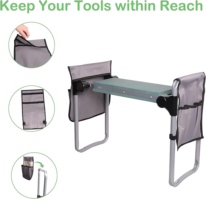 Foldable Garden Kneeler and Seat Upgraded Gardening Stool with 2 Bonus Tool Pouches Lightweight and Heavy Duty Garden Bench with Comfortable Eva Foam Pad for Arthritis Parent Gardener