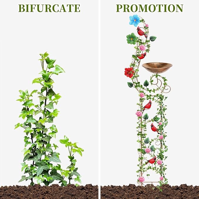 57” Bird Bath with Garden Trellis for Climbing Plants Outdoor Small Decorative Trellises Metal Birdbath Bird Baths 1 Piece (Redbird)