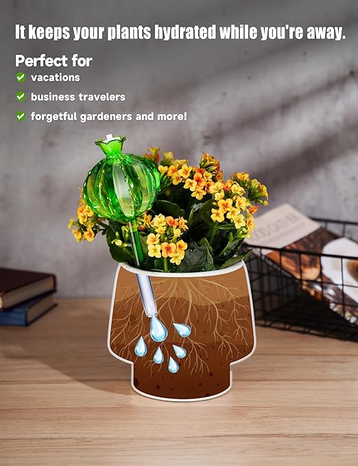 NiHome Plant Watering Globes 4-Pack (2 Small + 2 Large) Green Glass Cactus Self Watering Globe Glass Waterer for Potted Plants Automatic Mini Irrigation System Adorable Gardening Tool