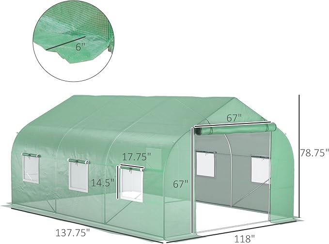 11.5' x 10' Walk-in Greenhouse for Outdoor Use – Heavy Duty Galvanized Steel Frame PE Cover with UV Protection Zippered Mesh Door &amp 6 Ventilation Windows