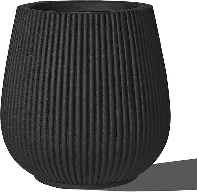 16 Inch Handmade Concrete Outdoor Planter - Classic Striped Design | Fiberglass &amp Composite Material | Durable for Commercial &amp Home Decor