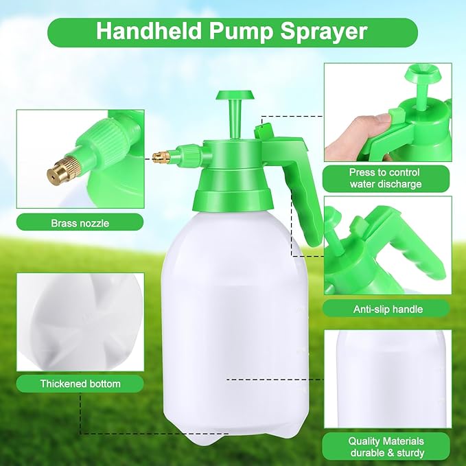 Nuogo 3 Pcs Handheld Pump Sprayer Manual Garden Sprayer Pressure Sprayer Pump Spray Bottle with Adjustable Brass Nozzle for Lawn Plants Weeds Spraying Watering