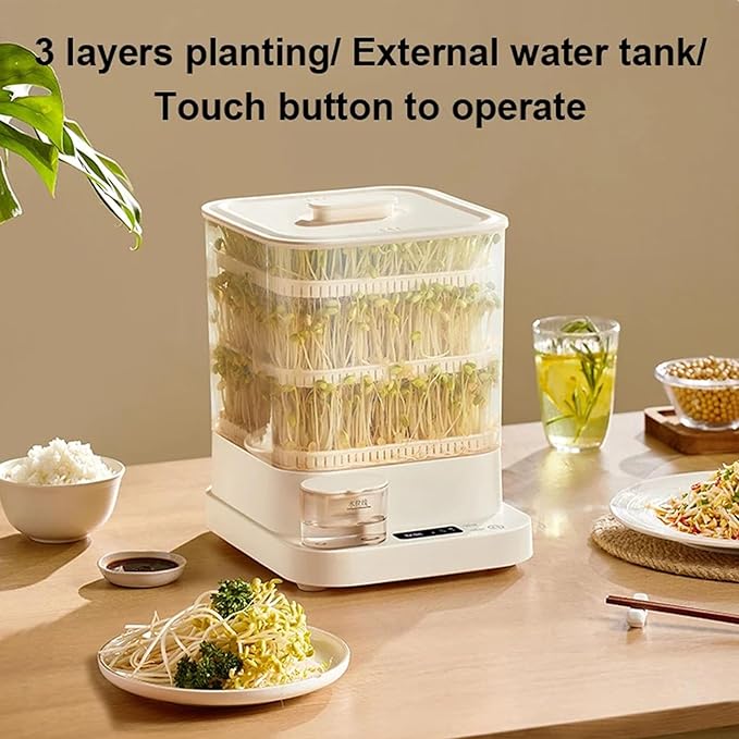 Home Smart Bean Sprout Machine Automatic Bean Sprout Machine 360°Sprinkling 4 Seasons Planting 1.5L Water Tank LED Display for Radish Wheatgrass Barle