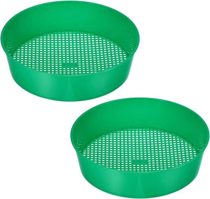 MECCANIXITY Garden Sifting Pan Round Potting Sieve Plastic Mesh Filter Soil Screen Gardening Tool for Garden Yard Green 2 Pack