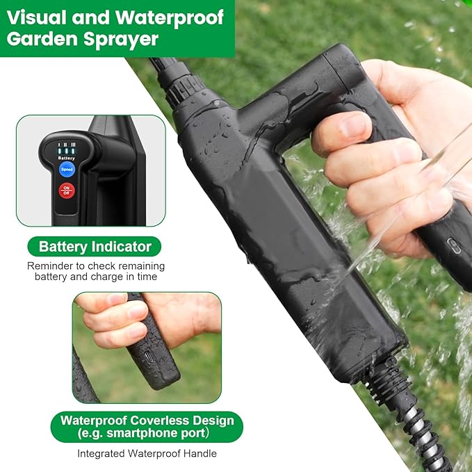 Battery Powered Sprayer 1.35 Gallon 2026 Electric Garden Sprayer with 3 Adjustable Speeds 4 Mist Nozzles Rechargeable Handle Retractable Wand with Adjustable Shoulder Strap for Weed Lawn(Green)