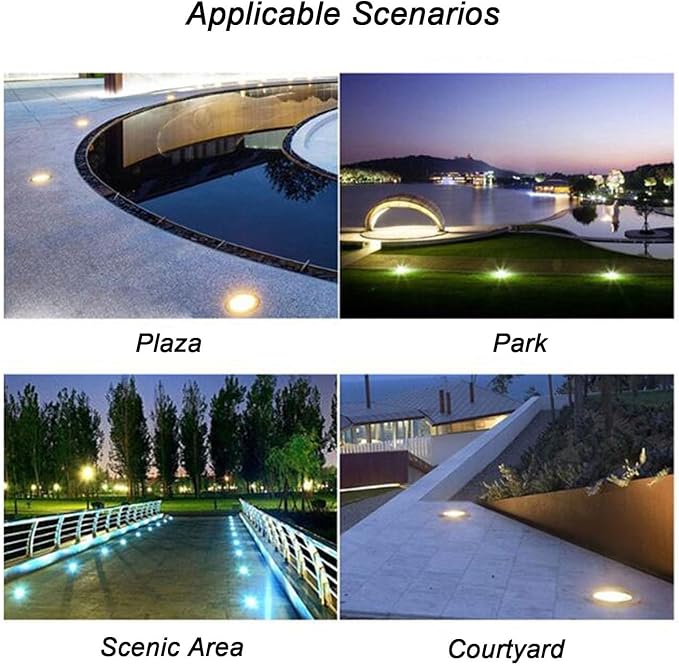 4PCS 3W Outdoor Spotlight - Underground Light LED Ultra-Thin Recessed Patio Floor Light IP67 Waterproof Landscape Lights Built-in Floor Lamp/for Outdoor/Sidewalk/GardeGreen-12V