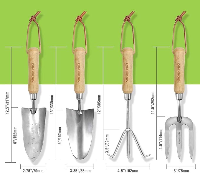 WORKPRO W005010WE 4 Piece Garden Tool Set – Heavy-Duty Stainless Steel Includes 4 Hand Tools (1 Kit)