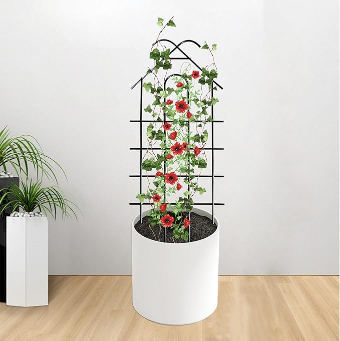 ARIFARO 32 Metal Garden Trellis for Climbing Plants 4 Pack Plant Trellis for Potted Plants Indoor Outdoor Black Trellis for Vines Flowers Cucumbers 13.4 Wide