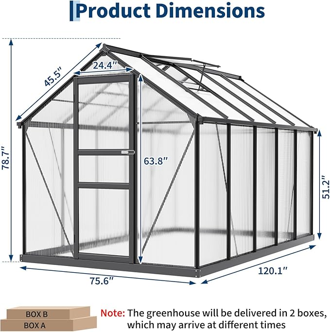 Greenhouse 6×10FT Greenhouses for Outside Walk-in Green House with Ground Nails and Vent Windows Sliding Lockable Door Polycarbonate Green House for Outside Garden Backyard Quick Setup