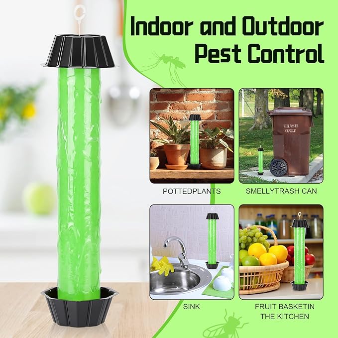 12 Pcs Fly Traps for Indoor Outdoor Hanging Fruit Fly Stick Trap Sticky Mosquito for Home Insect 10 x 2.5 Inches (ClassicGreen and Black)