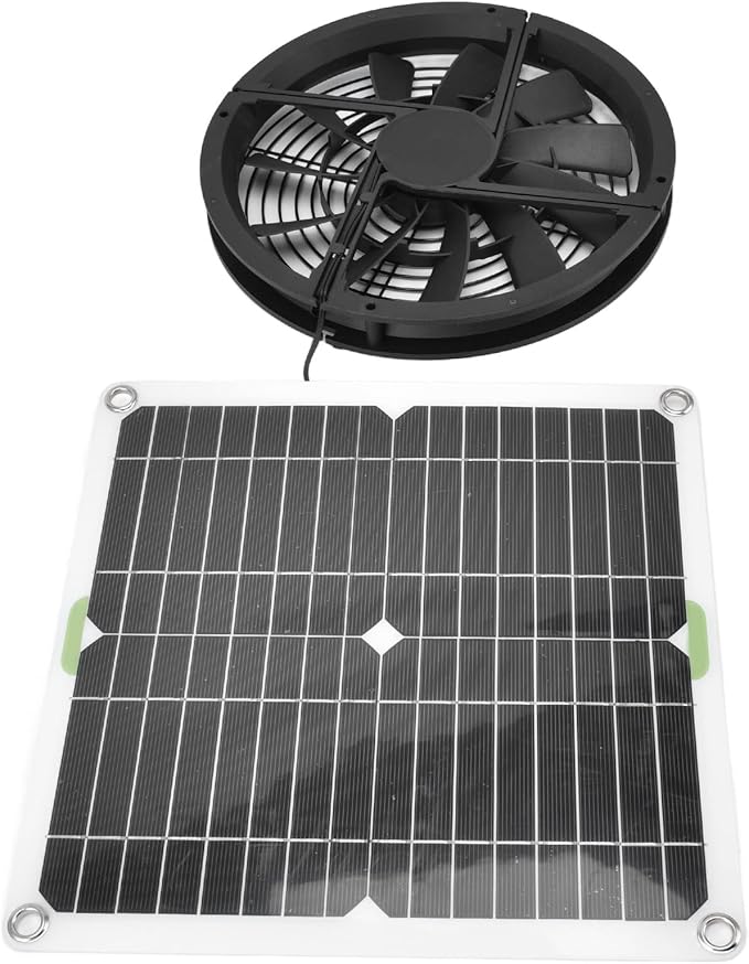 ViaGasaFamido 10 Inch Circular Ventilation Cabinet Solar Panel Fan 100W Solar Panel Fan Kit for Small Chicken Coops Greenhouses Sheds Pet Houses Window Exhaust