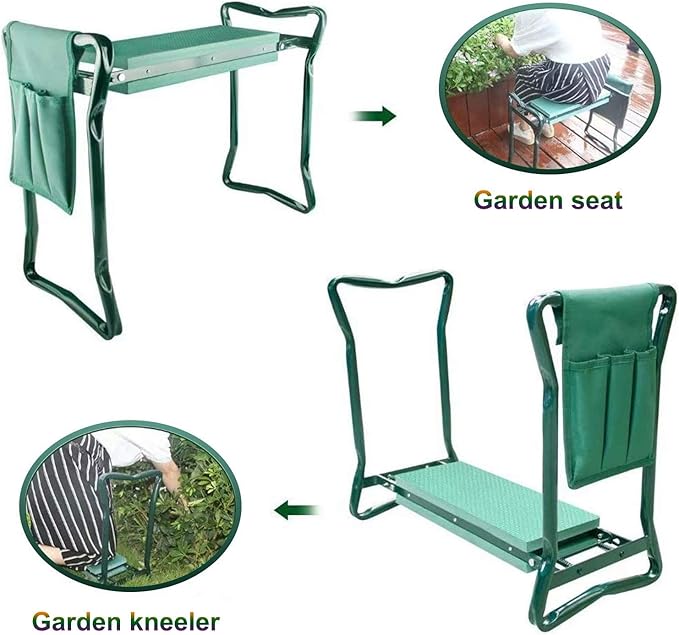 Gardening Kneelers Folding 2 in 1 Gardening Kneeler Seat Garden Bench Lightweight Stools with 2 Tool Pouches Lightweight Garden Kneeler with Thicken and Widen Soft Kneeling Pad
