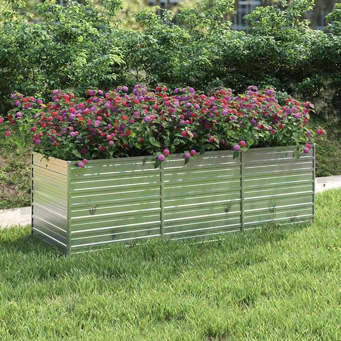 Large Garden Raised Bed Silver Galvanized Steel Planter for Outdoor Plants 94.5x31.5x30.3 Inch Rectangular Garden Bed Tall Raised Planter Box for Vegetables Herbs Flowers