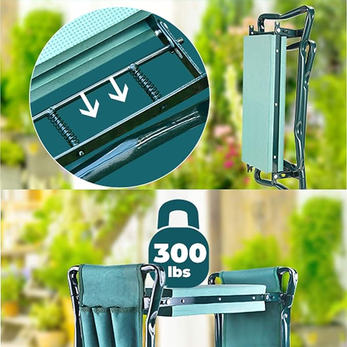 Gardening Kneelers Folding 2 in 1 Gardening Kneeler Seat Garden Bench Lightweight Stools with 2 Tool Pouches Lightweight Garden Kneeler with Thicken and Widen Soft Kneeling Pad