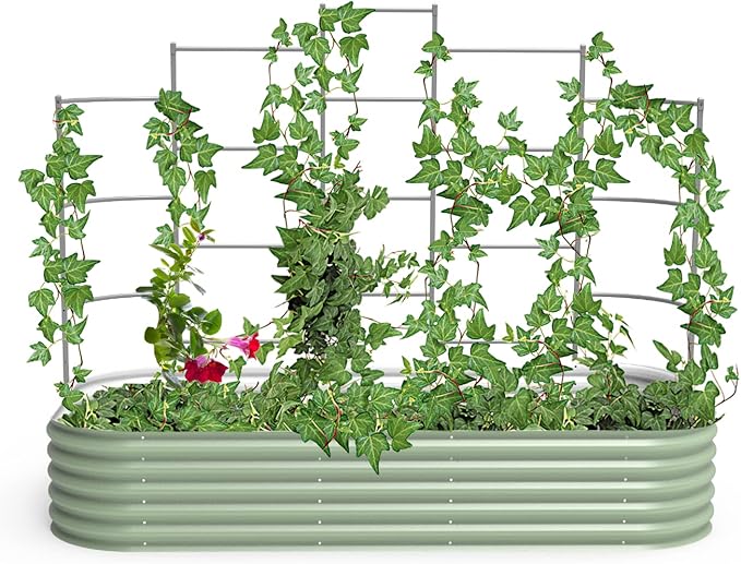 Vego Garden Modular Wall Trellis System Five Section 8.0' Long for 4.0' x 8.0' (10 in 1) Garden Beds