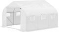 Outsunny 11.5' x 10' x 6.5' Outdoor Walk-in Greenhouse Tunnel Green House with Roll-up Windows Zippered Door PE Cover Heavy Duty Steel Frame White
