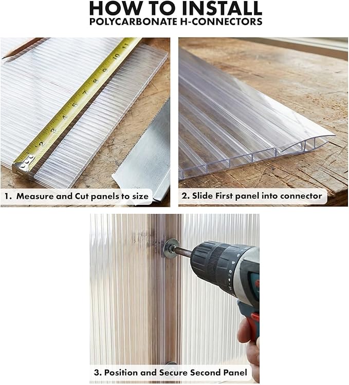 Polycarbonate Greenhouse Panels (H Connectors) - 0.2 Thick Fit 6mm or 4mm Twin-Wall Polycarbonate Panels Join 2 Pieces of Panels Together 4-Foot Length 10 Pieces (H Connectors 6mm 4ft)